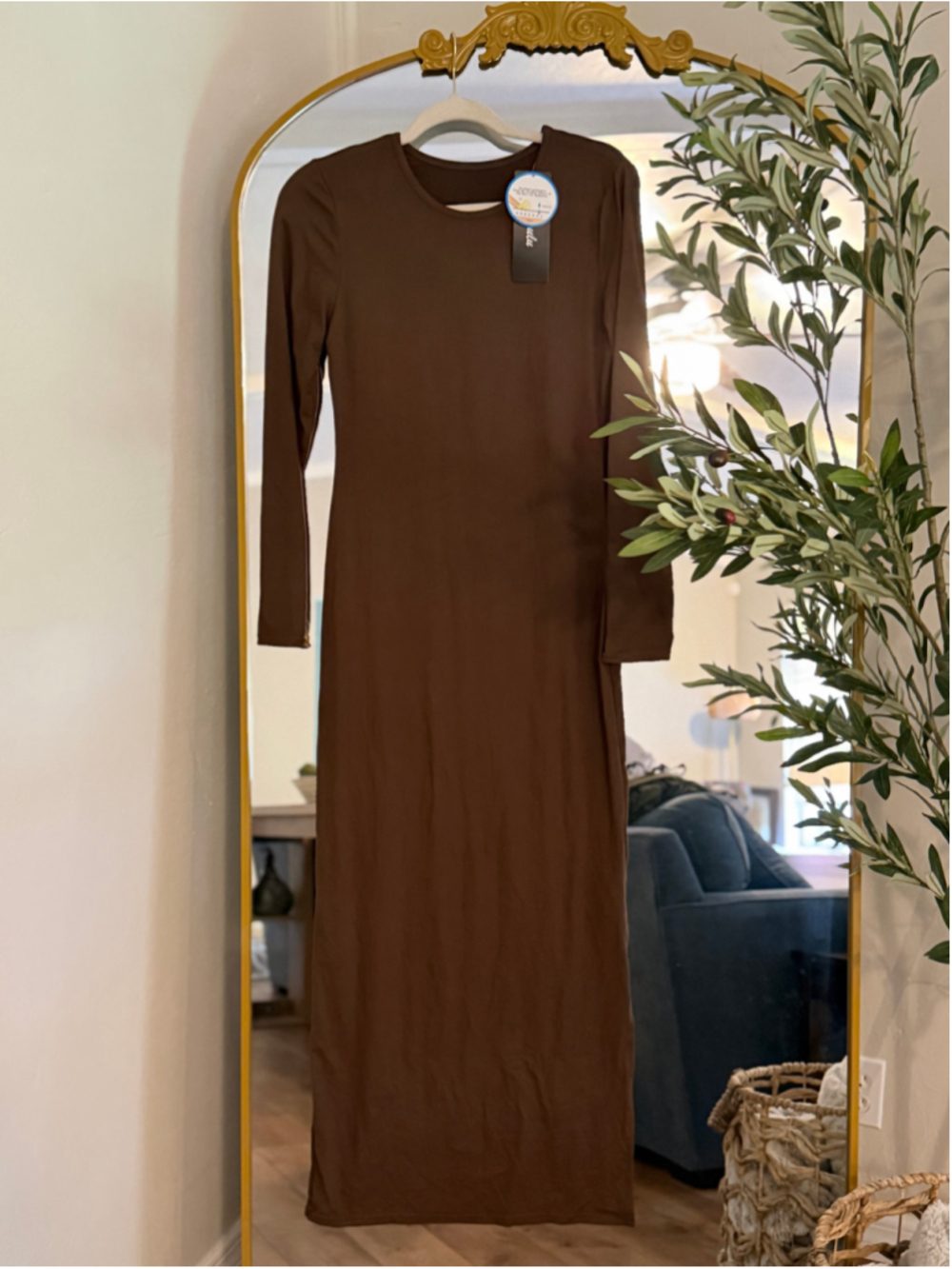 NEW Bodycon Maxi Dress Long Sleeve Side Slit Knit Fitted S
